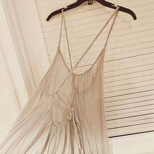 Long light gray gauze dress with open back